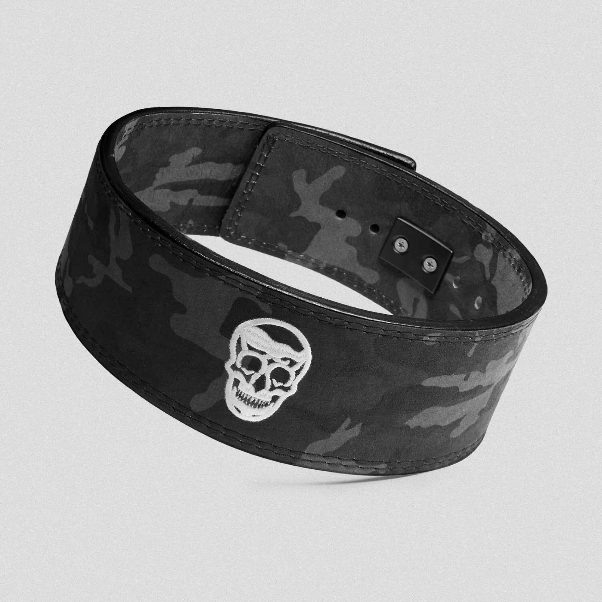 premium Gymreapers 10mm lever belt midnight camo with lever attachment on belt