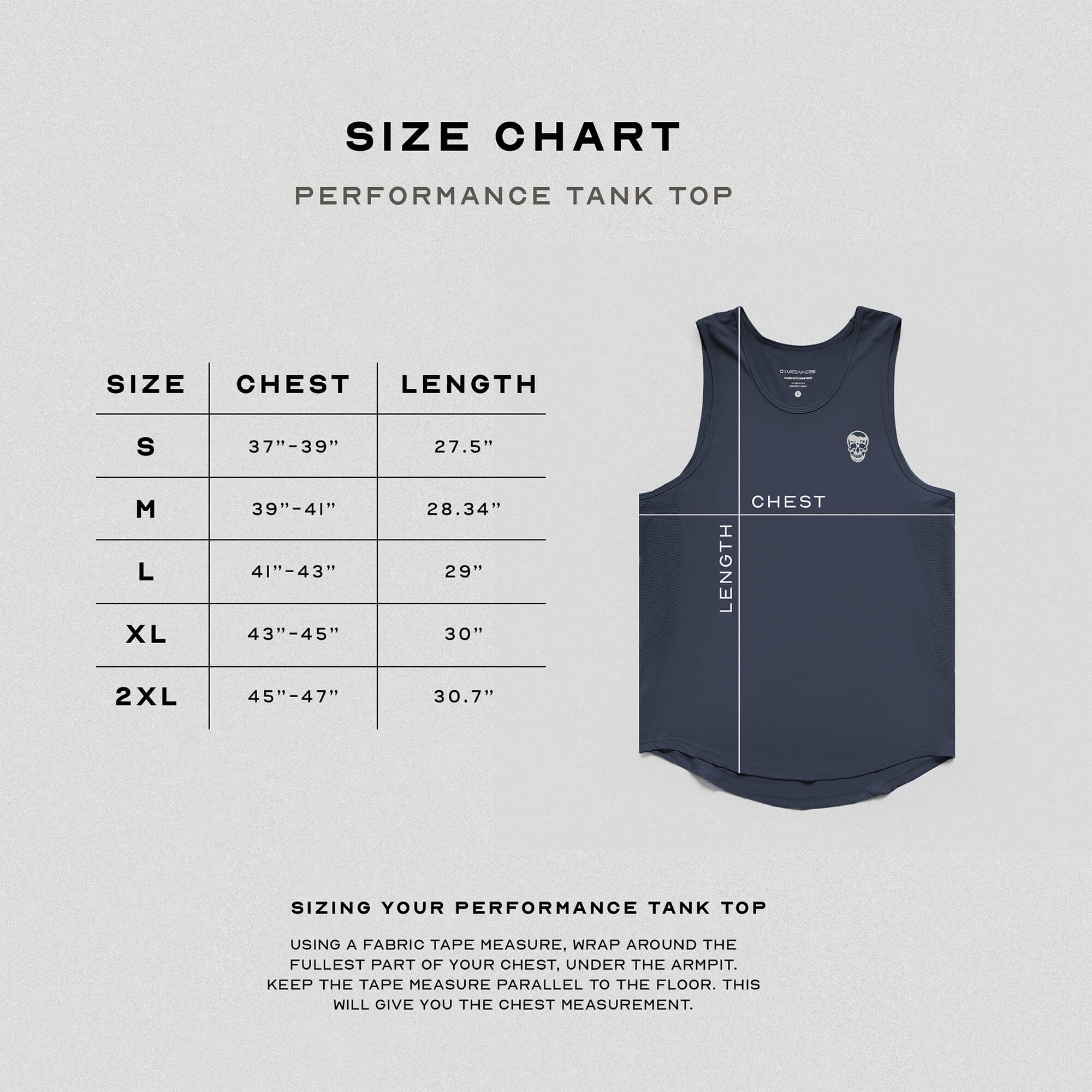 navy performance tank top size guide