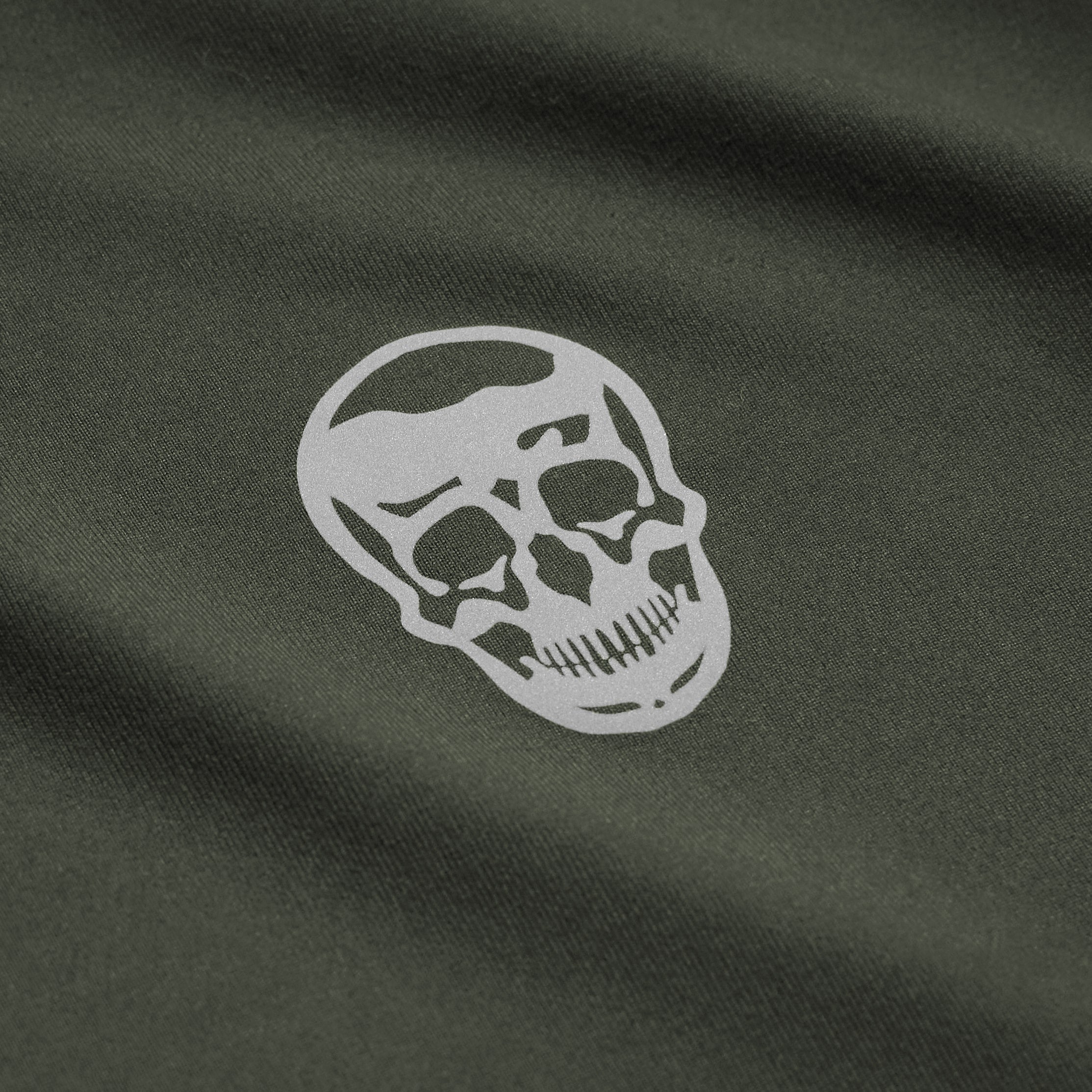 od green long sleeve shirt close up skull