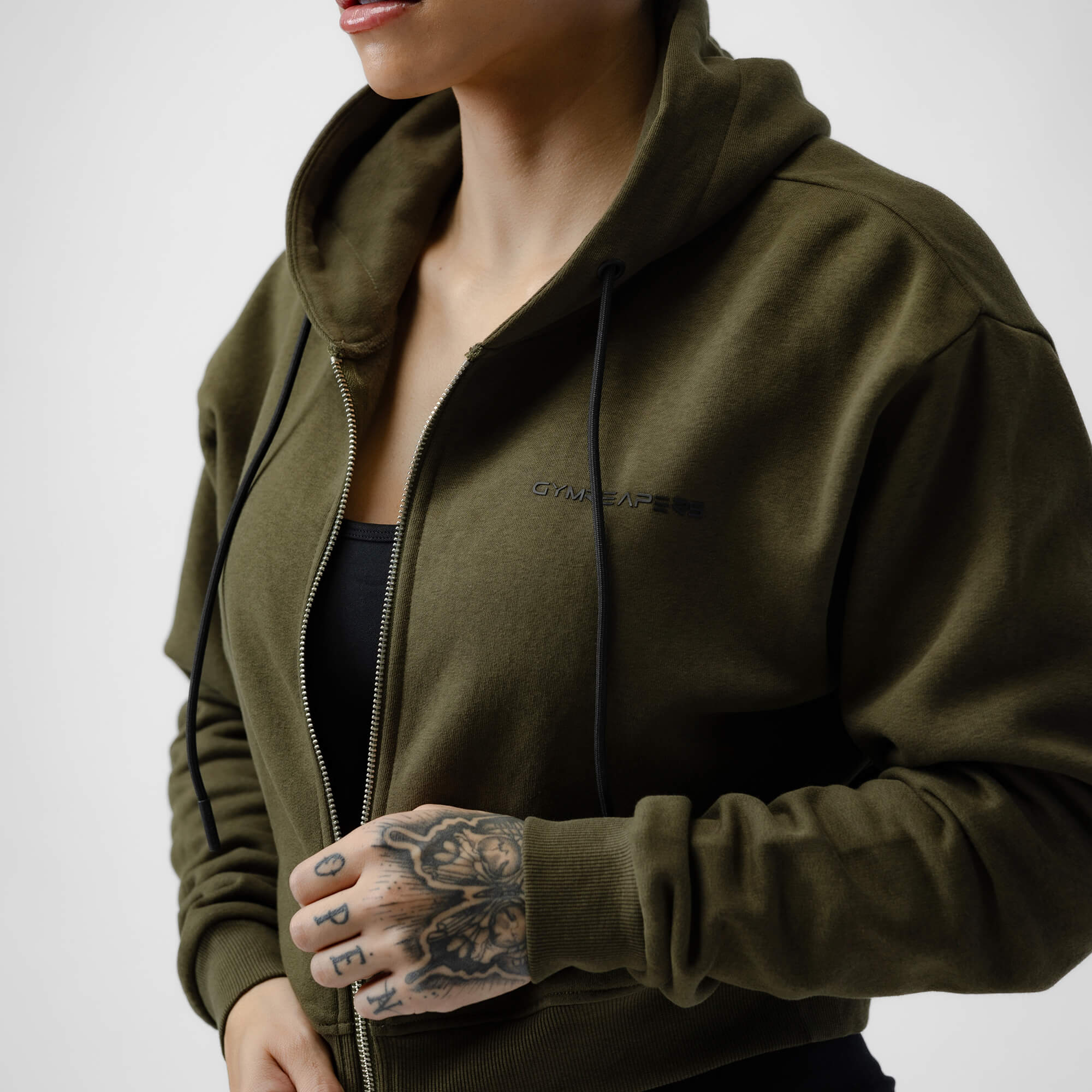 od green cropped hoodie front detail