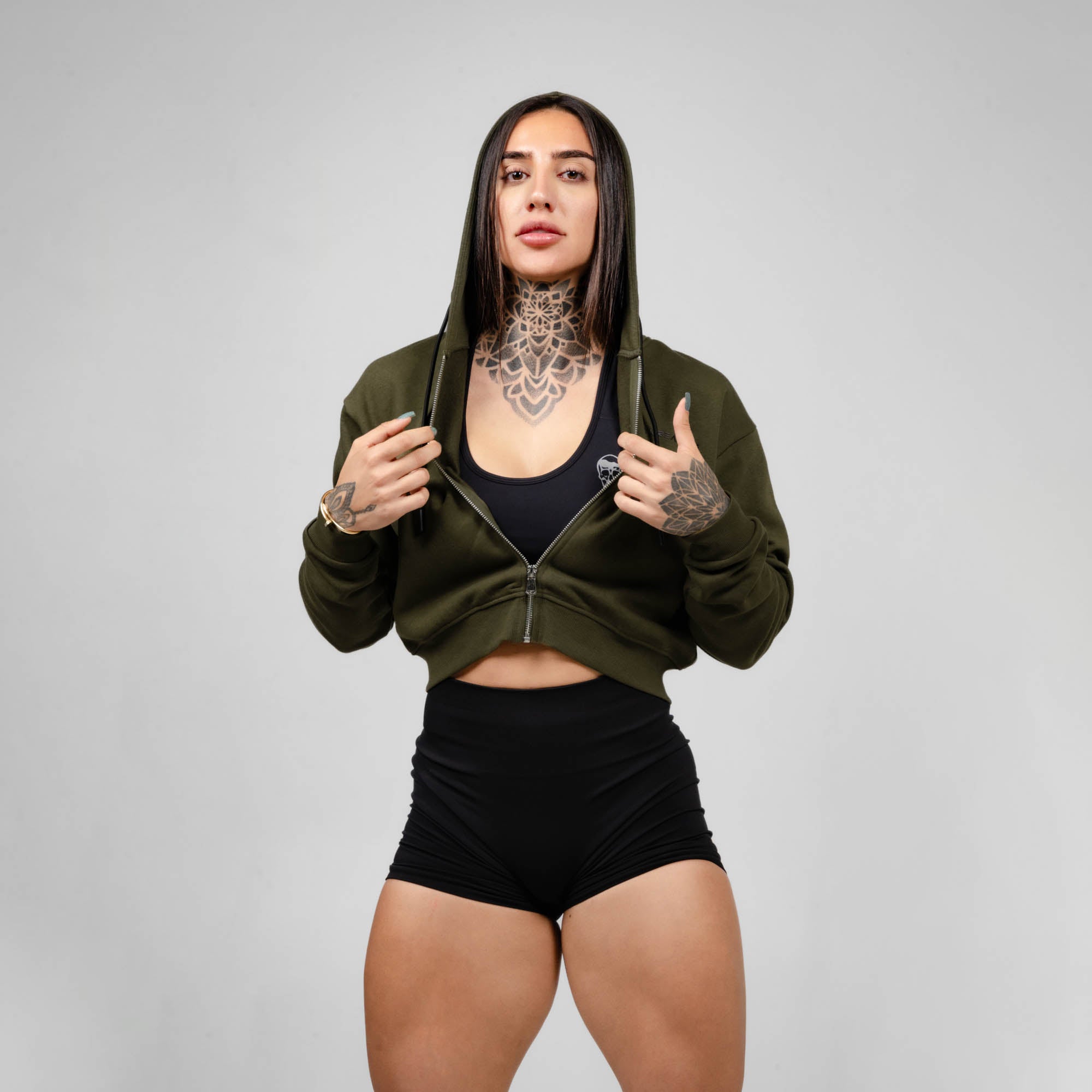 od green cropped hoodie front