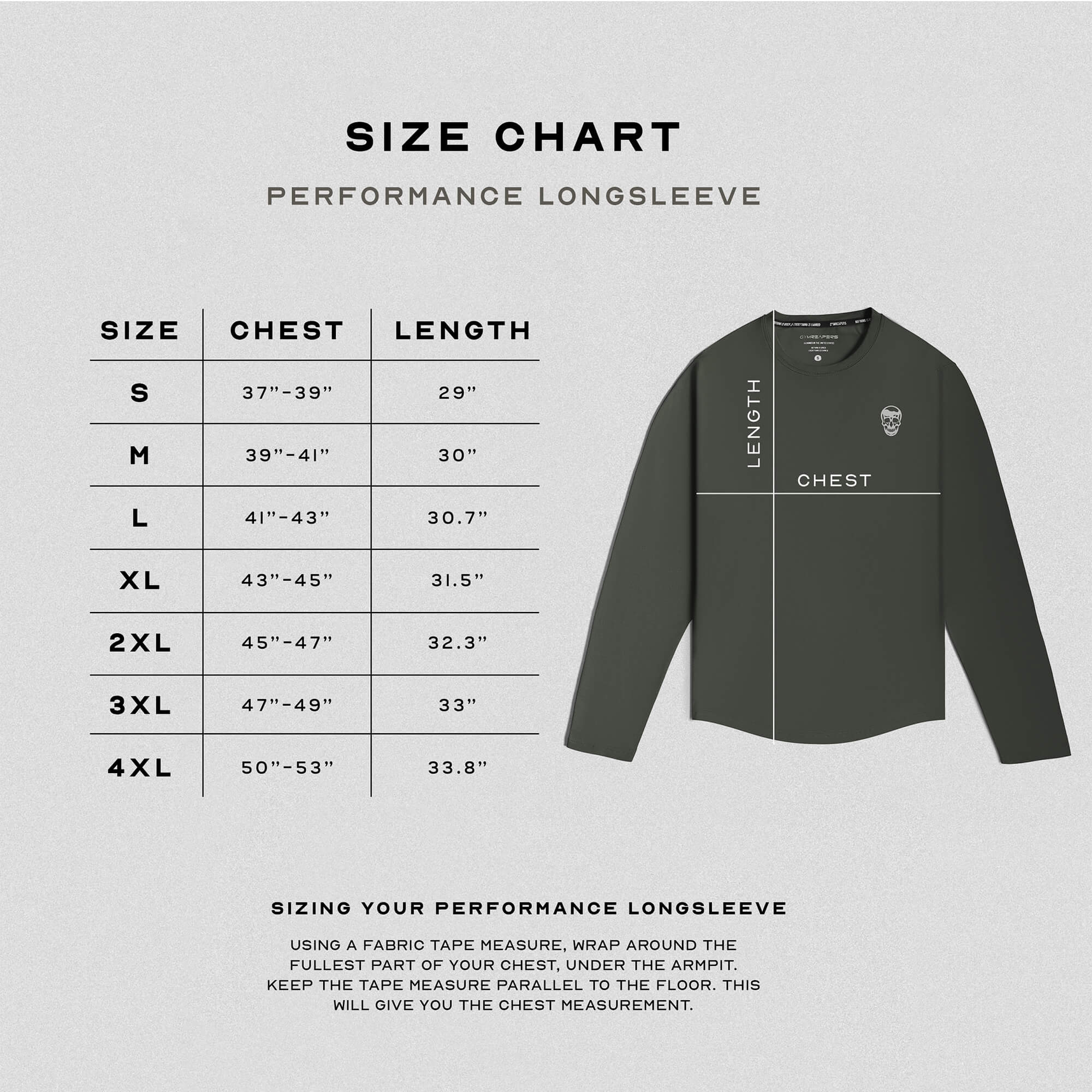 performance long sleeve od green size guide