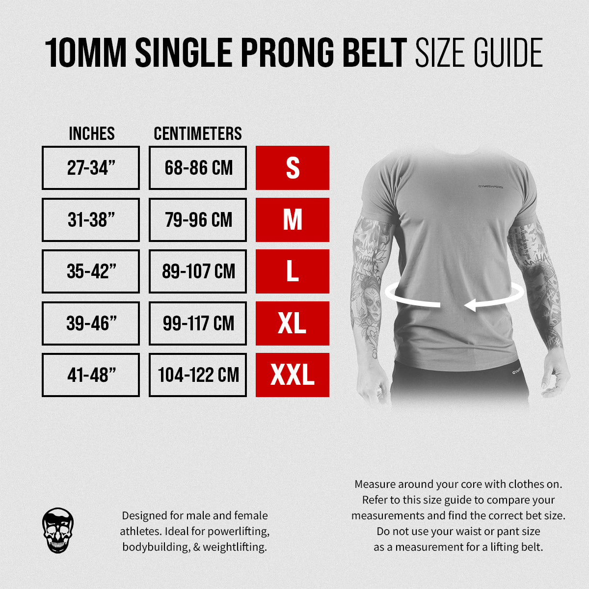 size chart single prong belt gray texture