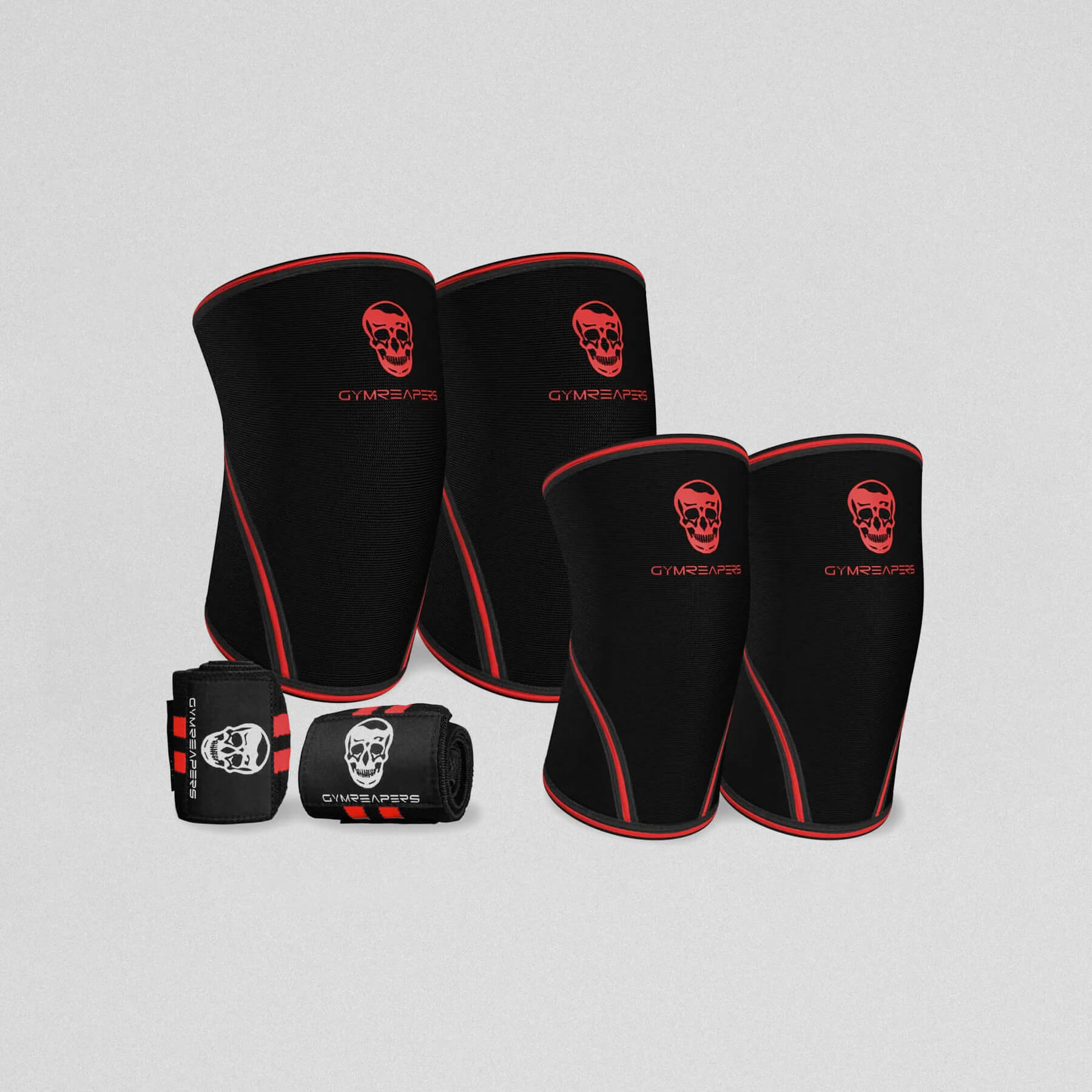 Gymreapers Sleeve Kit showcasing Knee Sleeves, Elbow Sleeves and Wrist Wraps all in one.