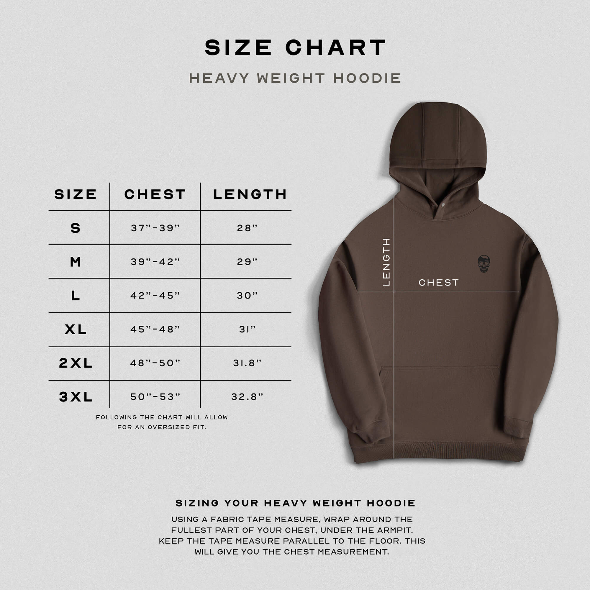 toffee core hoodie size chart