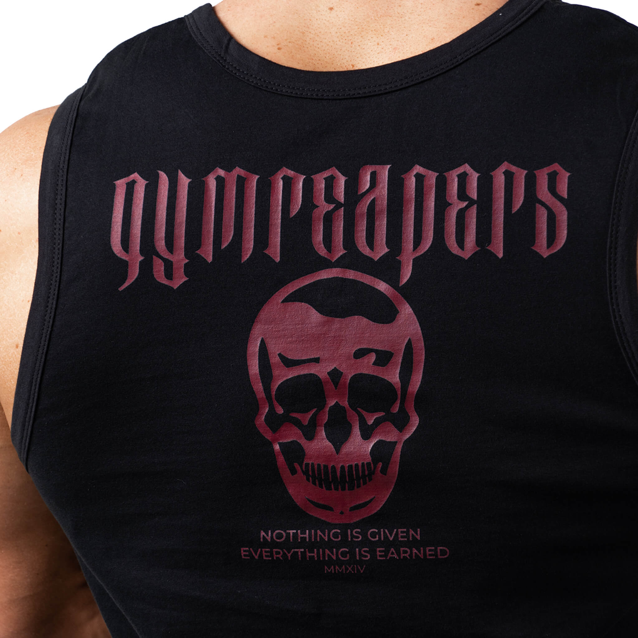 mmxiv cutoff tank top black red