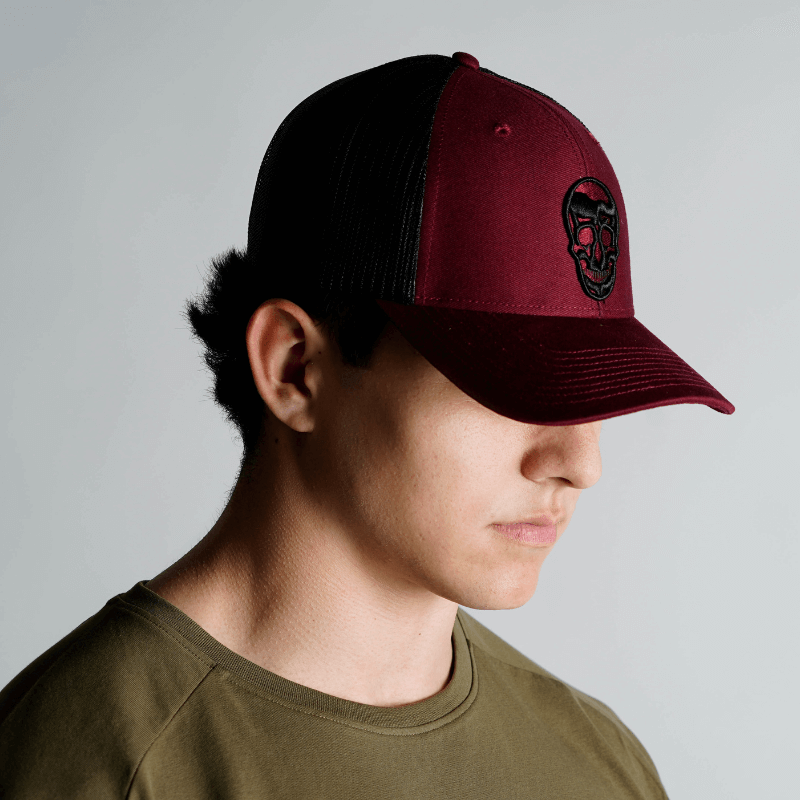 Maroon trucker top hat